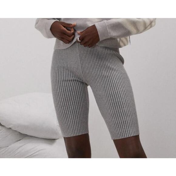 lunya Pants - Lunya Cozy Cotton Silk Ribbed Bike Short, Womens, Large, Heather Gray